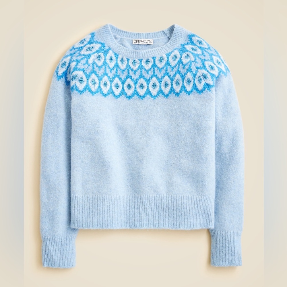 J Crew Girls' metallic Fair Isle sweater in Supersoft yarn CR448